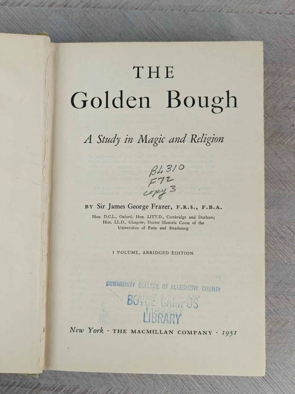 The Golden Bough Sir James G. Frazer Hardcover 1951 Study of Magic and Religion